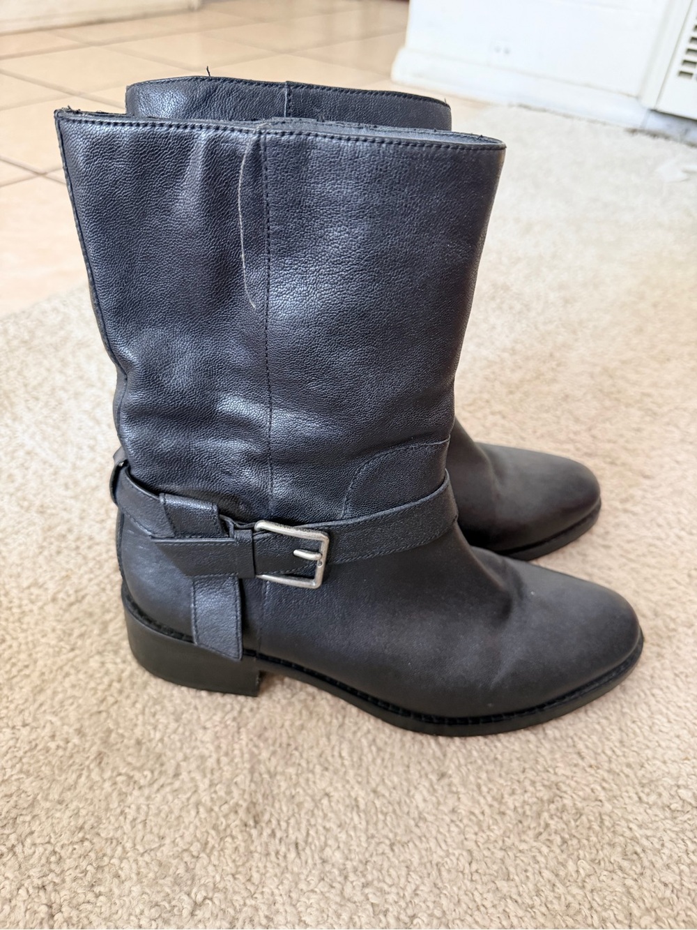 Cole Haan Gray Leather Lace-Up Ankle Boots with Buckle